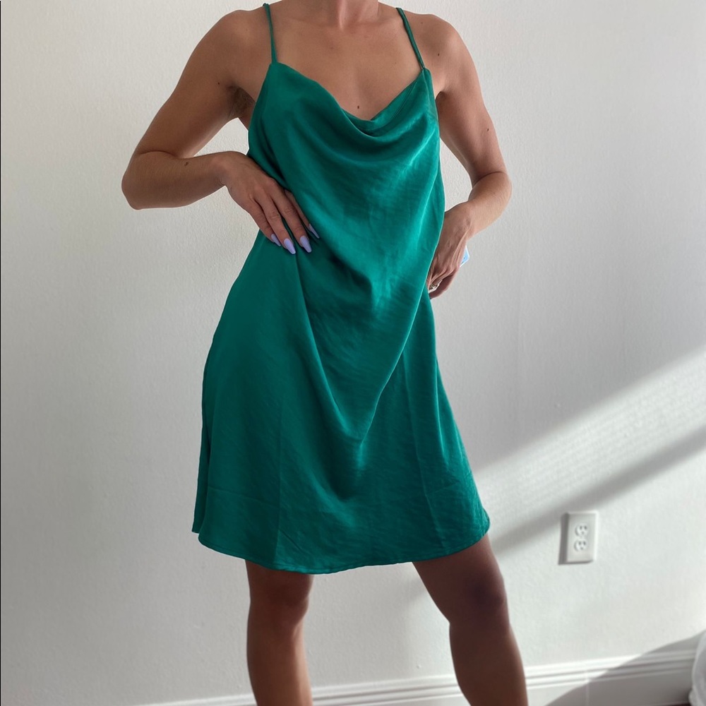 Green silk dress